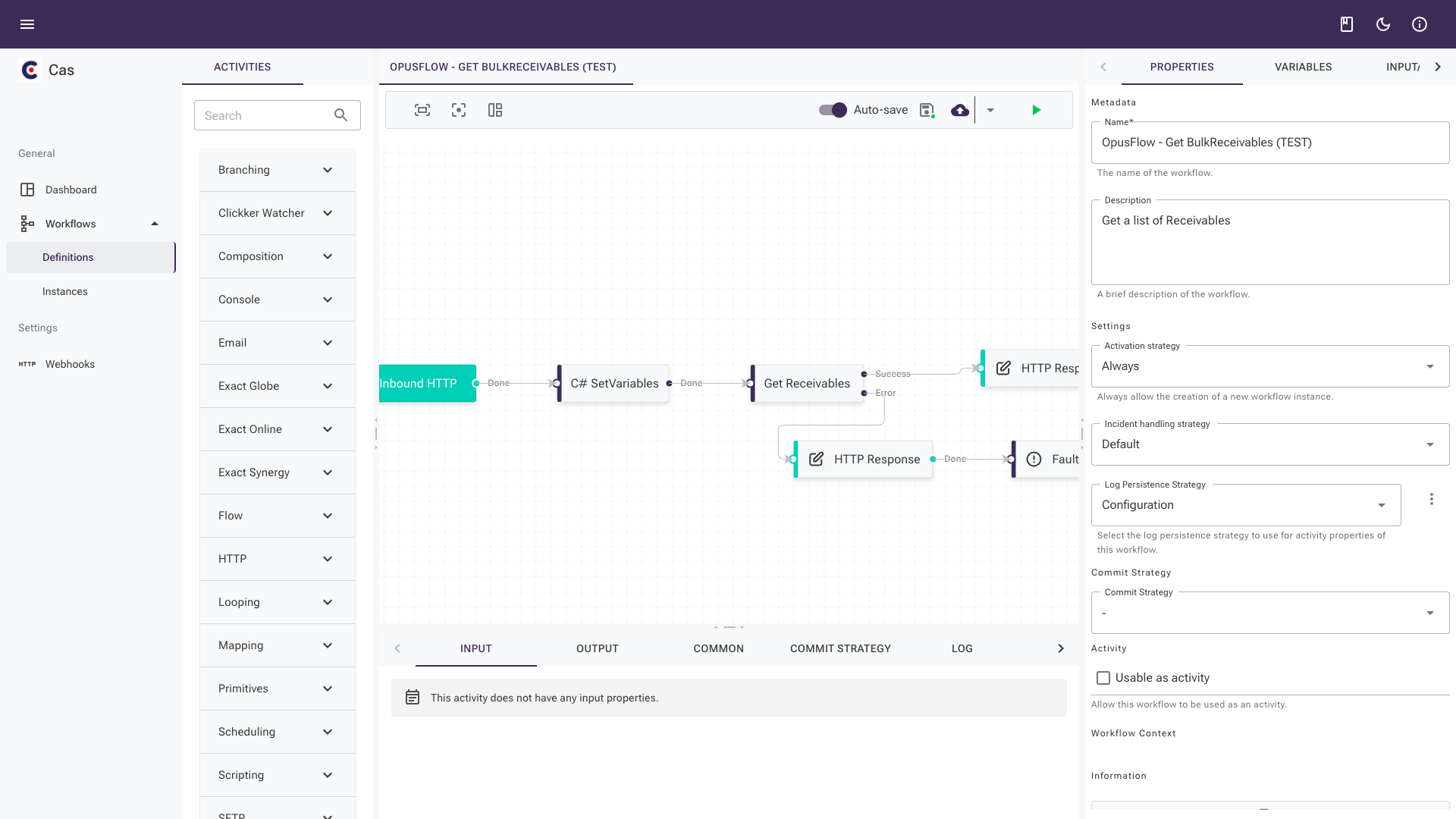 CAS schermafbeelding CAS clickker Sense-cloud API Tool